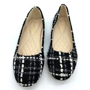 Black Tweed Flat Size 6.5 US Slip On Closed Toe